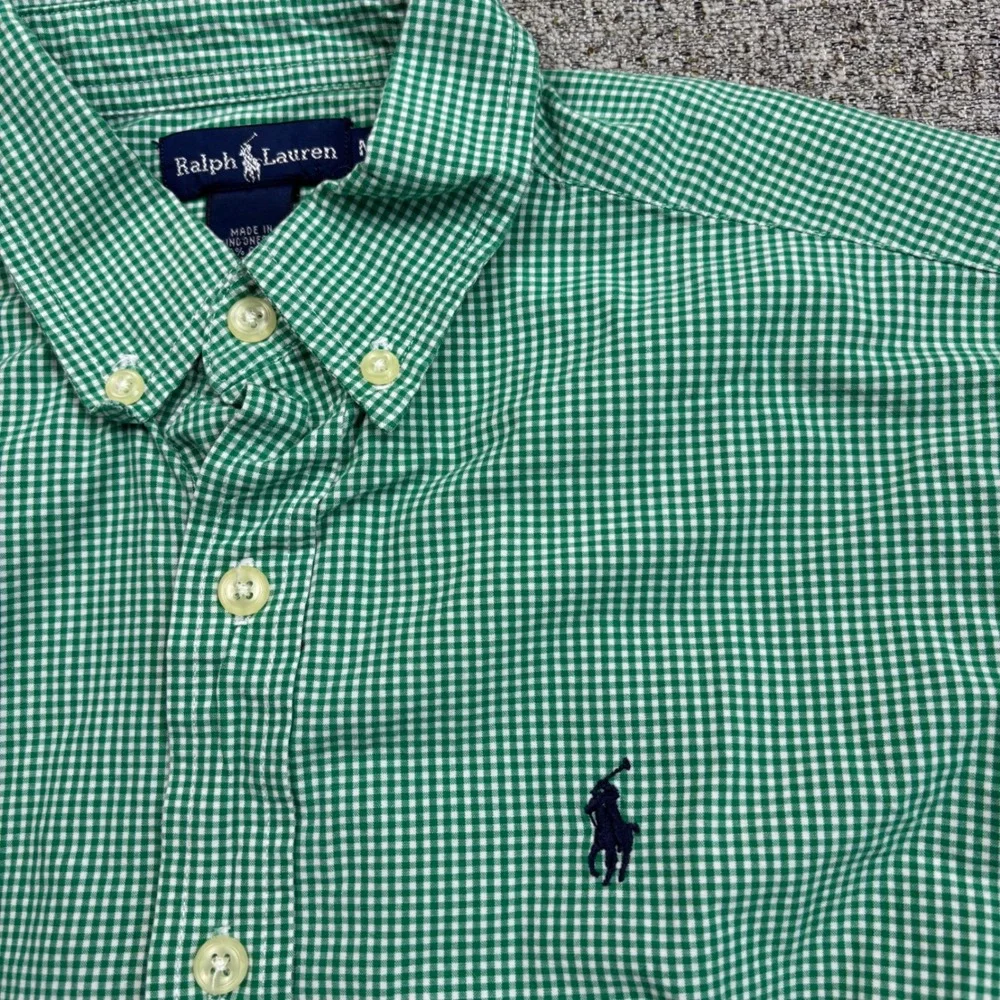 Ralph Lauren Kids Green Gingham‎ Short Sleeve Button Down Shirt Size Medium M